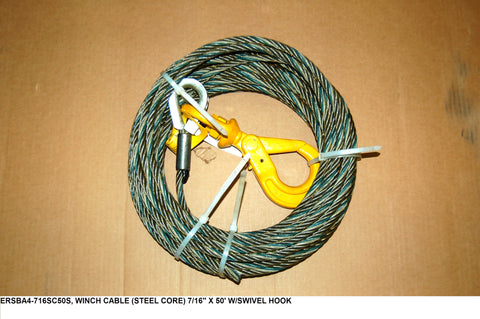 Winch Cable (Steel Core) 7/16" X 50' W/Swivel Hook