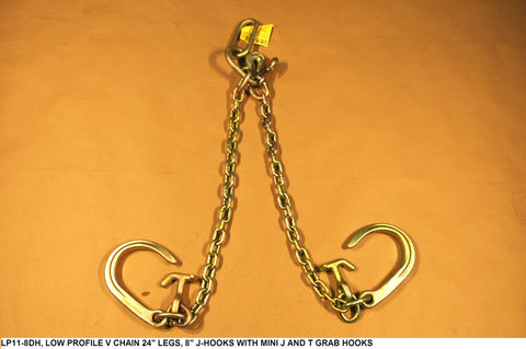 Low Profile V Chain 24" Legs,8" J-Hooks With Mini J And T, Grab Hooks On Pear