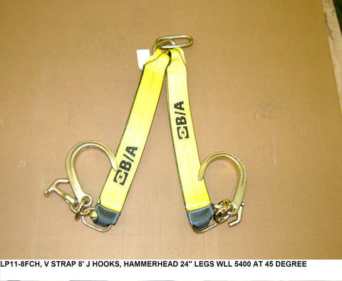 V Strap 8" J Hooks, Hammerhead 24" Legs Wll 5400 At 45 Degree Angle PN: LP11-8FCH