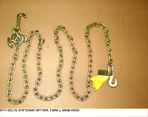 5/16" Chain 10 Ft W/R, T Mini J, Grab Hook PN: N711-GCL10