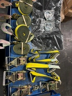 BA PROD CARRIER TIE DOWN SYSTEM 18' STRAPS W/SNAP HOOKS -RATCHET W/CHAIN FORGED "D" RINGS KIT   PN: 38-218D