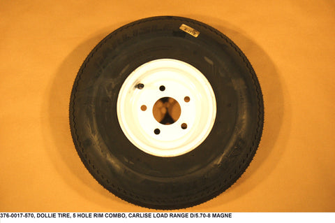 Dolly Tire, 5 Hole Rim Combo, Carlisle  Load Range D/ 5.70-8 MagneTech