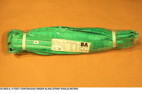 8 Foot Round Or Continous Green Sling Strap 5,300 lb Rating