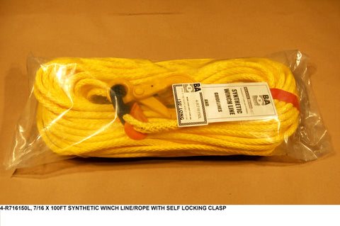 7/16" X 150" Synthetic Winch Line / Rope With Self Locking Clasp