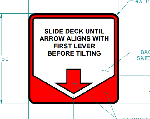 Carrier deck alignment decal.. "Slide deck to......."   PN: 1001154689