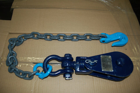 4.5" Sheave 4 Ton Snatch Block 3/8" To 1/2" Rope With 30" Grade 100 Rat Tail Chain W/Grab 6i-4TSW30