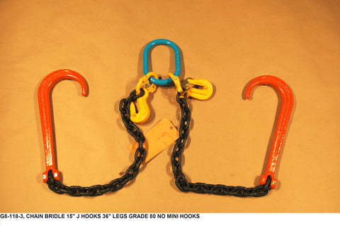 Chain Bridle 15" J Hooks 36" Legs Grade 80 No Mini Hooks