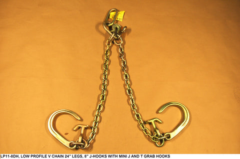 Low Profile V Chain 24" Legs,8" J-Hooks With Mini J And T, Grab Hooks On Pear