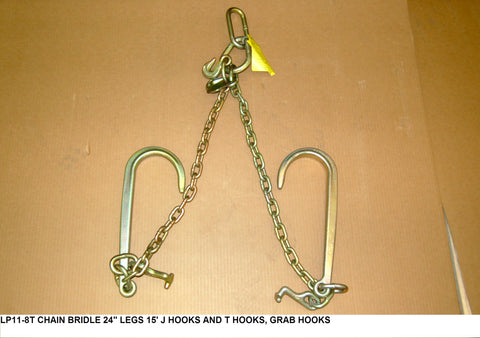 Chain Bridle 24" Legs 15" J-Hook And T Hooks, Grab Hooks At Pear Link      PN: LP11-8T