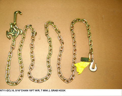 5/16" Chain 10 Ft W/R, T Mini J, Grab Hook    PN: N711-GCL10