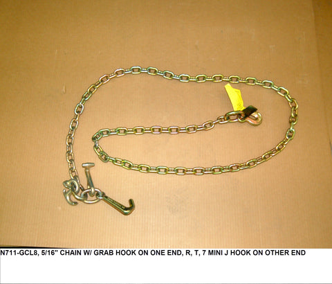 5/16 Chain W/ Grab Hook On One End R,T & Mini J Hook On Other End (Grade  70) PN: N711-GCL8