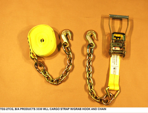 3330 Wll Cargo Strap W/Grab Hook And Chain